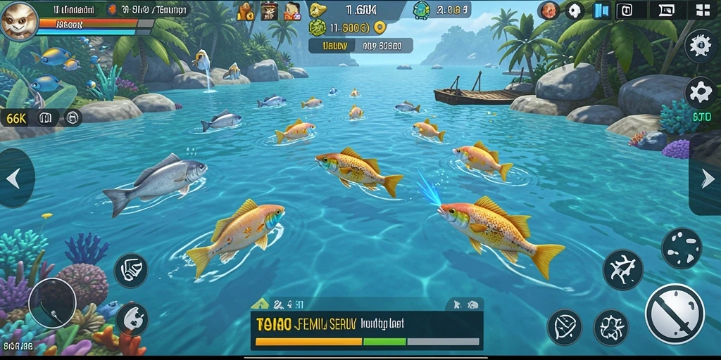 Tampilan seru dari gameplay Tembak Ikan di 66K.