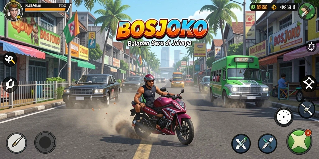 Gameplay intens dan seru dalam balapan BOSJOKO.