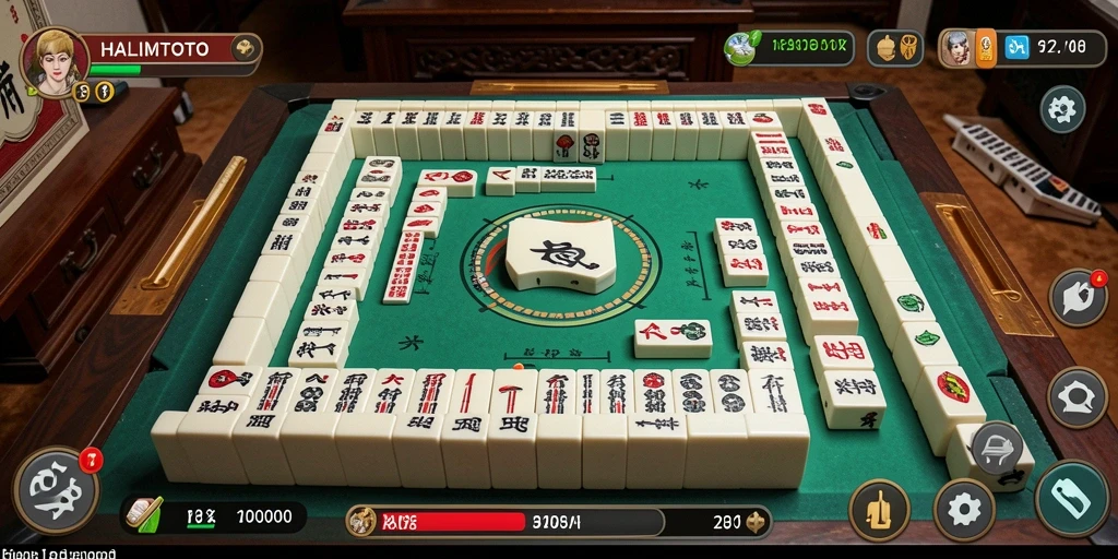 Screenshot gameplay HALIMTOTO menampilkan ubin Mahjong dengan latar belakang menarik.