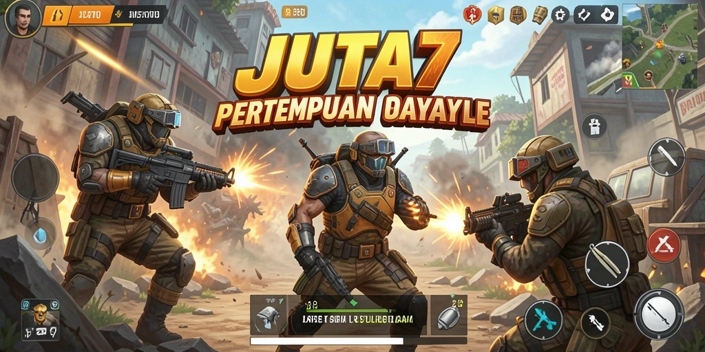Screenshot JUTA7 yang menampilkan aksi pertempuran seru dalam game Battle Royale.