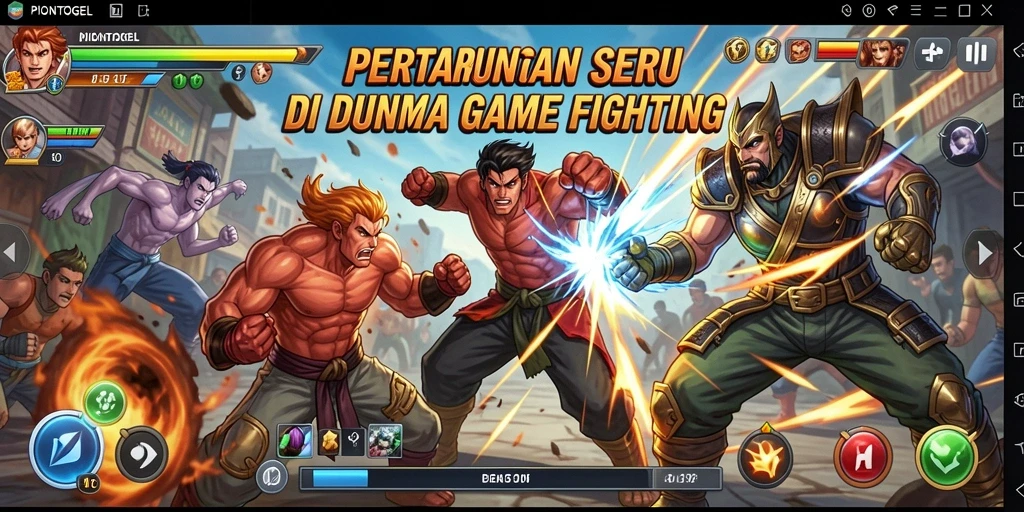 Screenshot PIONTOGEL menampilkan aksi pertempuran seru antara karakter.